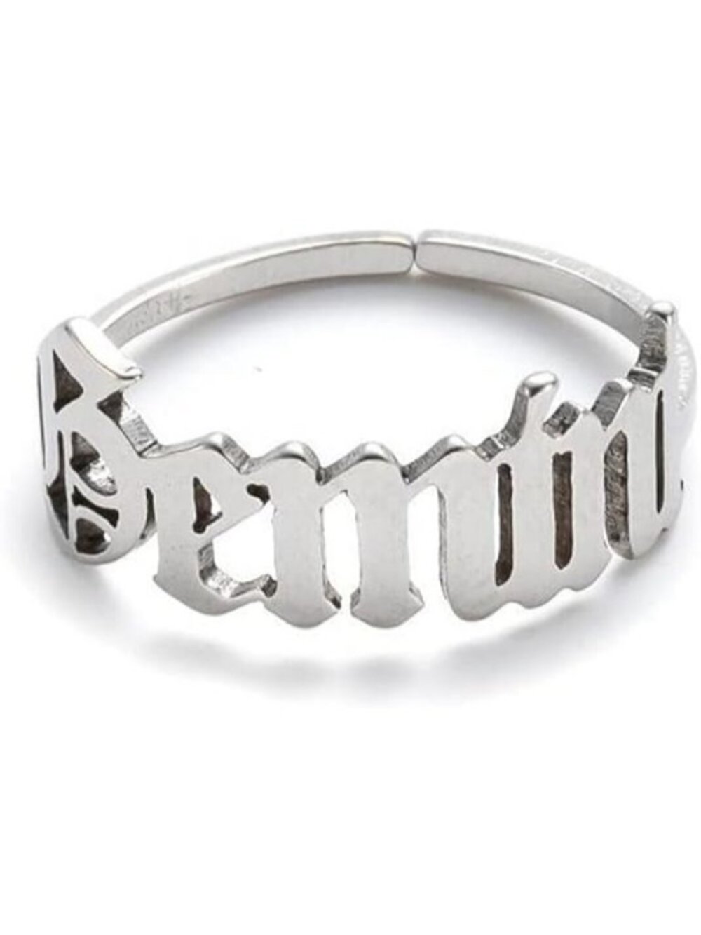 Silver Gemini Constellation Old English Adjustable Steel Zodiac Sign Ring